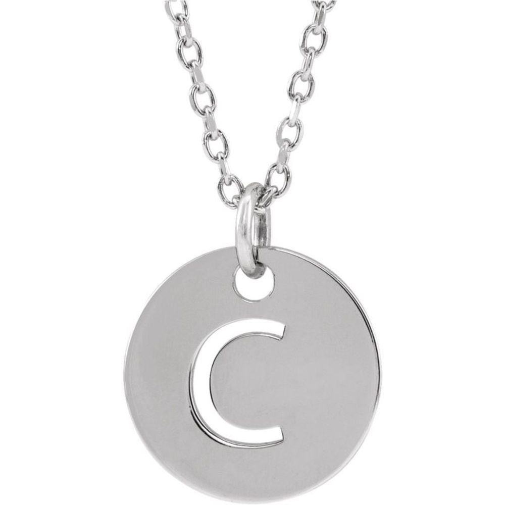 Sterling Silver Initial C, Small 10mm Pierced Disc Necklace, 16-18 In.